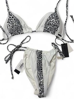 Kendall & Kylie White Bikini with Black Leopard-Print Accents